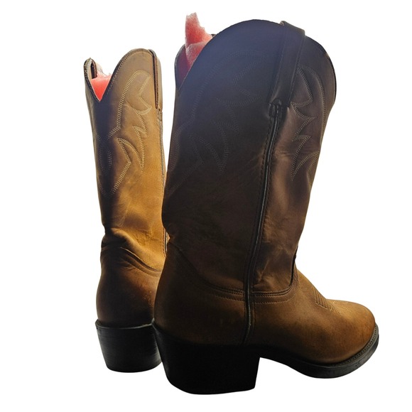 Mens Brown Leather Cowboy Western Boots Riding Pull On Round Toe size‎ 8EE - Picture 8 of 14